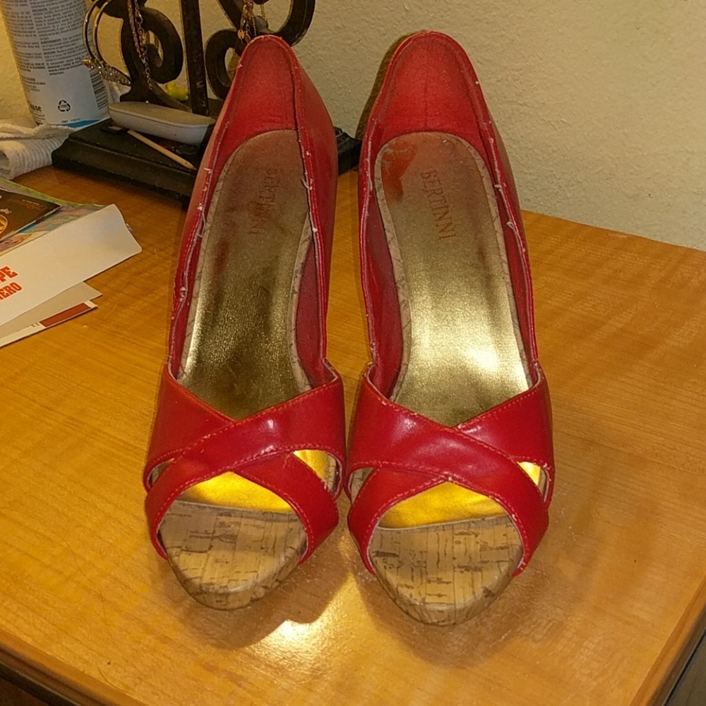 Red open toe heels